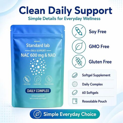 BELANO The Standard Lab NAC 600 mg & NAD Daily Formula, 60 Count in Saudi Arabia