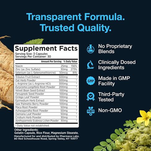 Loaded Supplement – Natural Support with L‑Arginine, Tribulus, Fenugreek, Ginkgo & Zinc – Promotes Blood Flow, Energy & Performance – 90 Capsules in Kuwait