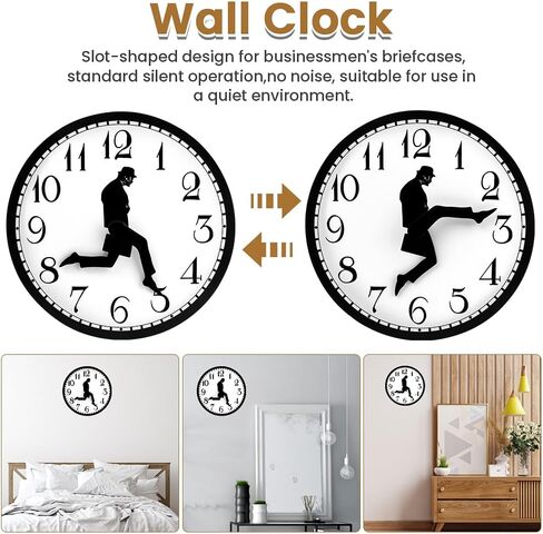 Funny Wall Clock, Ministry of Silly Walks Clock Gifts Home Decor Walking Silent Wall Clock for Living Room Decor, Bedroom, Kitchen, Novelty Battery Powered Hotel Wooden Craft Decor(25cm) in Kuwait