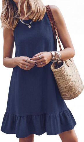 KIRUNDO Women's Casual Summer Dresses 2026 Spring Sleeveless Shift Tank Mini Dress Flowy Ruffle Hem Beach Vacation Sundress in Saudi Arabia