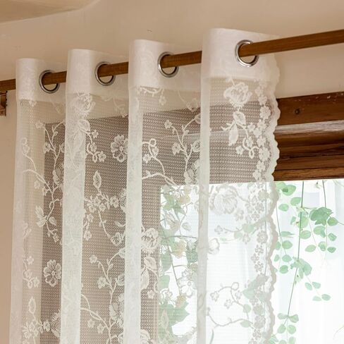Ivory Lace French 63 Inches Long-Romantic Branch and Flowers Vintage Curtains for Bedroom Living Room，calloped Rose Lace Floral Sheer Curtains，Grommet Top 2 Panels，52 x 63 Inch in Kuwait