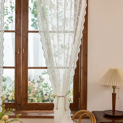 Ivory Lace French 63 Inches Long-Romantic Branch and Flowers Vintage Curtains for Bedroom Living Room，calloped Rose Lace Floral Sheer Curtains，Grommet Top 2 Panels，52 x 63 Inch in Kuwait
