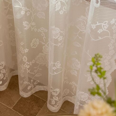 Ivory Lace French 63 Inches Long-Romantic Branch and Flowers Vintage Curtains for Bedroom Living Room，calloped Rose Lace Floral Sheer Curtains，Grommet Top 2 Panels，52 x 63 Inch in Kuwait