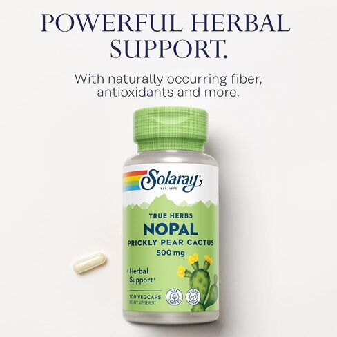SOLARAY Nopal Prickly Pear Cactus Capsules - 500 mg per Serving, Rich in Naturally Occuring Fiber, Antioxidants, and Carotenoids, Provides Key Nutrients in a Vegan Formula - 100 Count VegCaps in Kuwait