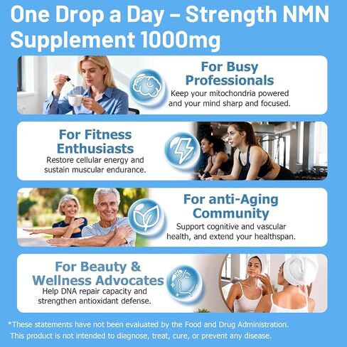 NMN Supplement 1000mg Liquid Drops, 99% Pure NMNH Alternative & Stabilized Beta-Nicotinamide Mononucleotide for NAD⁺ Levels, Cellular Energy, Anti-Aging & Longevity in Saudi Arabia