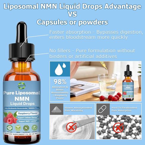 NMN Supplement 1000mg Liquid Drops, 99% Pure NMNH Alternative & Stabilized Beta-Nicotinamide Mononucleotide for NAD⁺ Levels, Cellular Energy, Anti-Aging & Longevity in Saudi Arabia