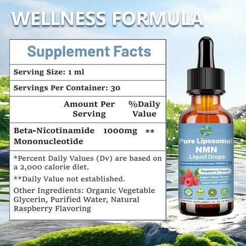 NMN Supplement 1000mg Liquid Drops, 99% Pure NMNH Alternative & Stabilized Beta-Nicotinamide Mononucleotide for NAD⁺ Levels, Cellular Energy, Anti-Aging & Longevity in Saudi Arabia