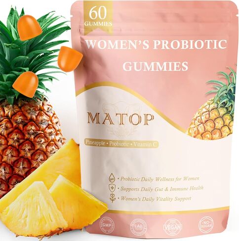 MATOP Women’s Probiotic Pineapple Gummies – Gut Health & Daily Digestive Wellness, Vegan Sugar-Free, 60 Count in Kuwait
