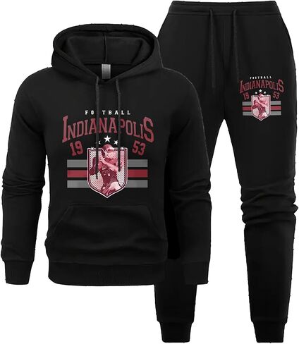 Men's Football Hoodie Tracksuit, 2 Piece Vintage Print Hoodie & Jogger Pants Set, Casual Sports Sweat Suit for Fans in Kuwait