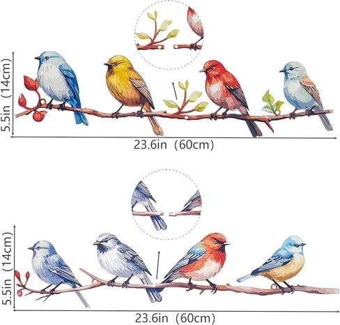 We Moment 2 Pcs Metal Birds Wall Art Decor Vivid Birds on Branch with Leaves Rustic Wall Decor Metal Sculpture Hanging Sign for Home Balcony Garden Indoor Outdoor(Colorful) in Saudi Arabia