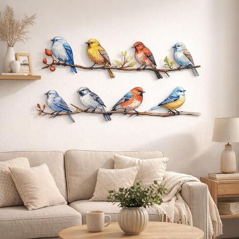 We Moment 2 Pcs Metal Birds Wall Art Decor Vivid Birds on Branch with Leaves Rustic Wall Decor Metal Sculpture Hanging Sign for Home Balcony Garden Indoor Outdoor(Colorful) in Saudi Arabia