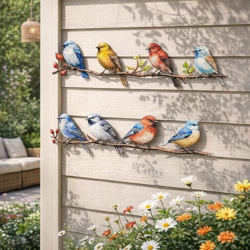 We Moment 2 Pcs Metal Birds Wall Art Decor Vivid Birds on Branch with Leaves Rustic Wall Decor Metal Sculpture Hanging Sign for Home Balcony Garden Indoor Outdoor(Colorful) in Saudi Arabia