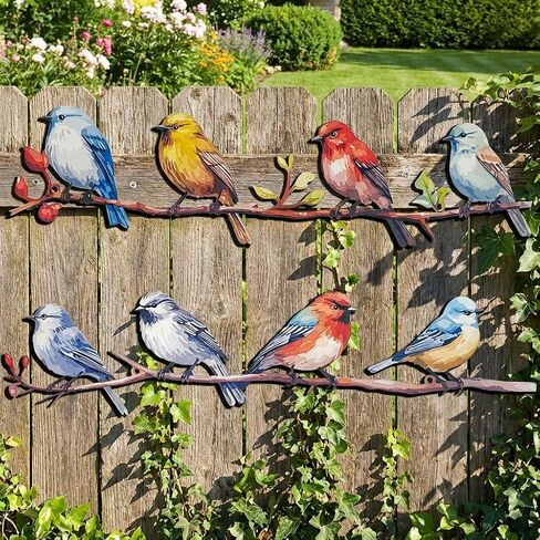 We Moment 2 Pcs Metal Birds Wall Art Decor Vivid Birds on Branch with Leaves Rustic Wall Decor Metal Sculpture Hanging Sign for Home Balcony Garden Indoor Outdoor(Colorful) in Saudi Arabia