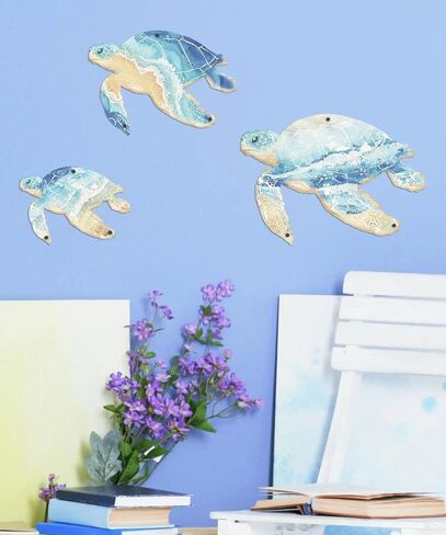 Putuo Decor 3PC ديكور جدار السلحفاة البحرية المعدنية، زخرفة ساحلية على شكل شاطئ لحمام السباحة والمنزل والحمام والحديقة والمنزل الداخلي والخارجي، منحوتات جدارية فنية معلقة على الشاطئ في 3 أحجام (9.8"، 7.8"، 5.9") in Kuwait