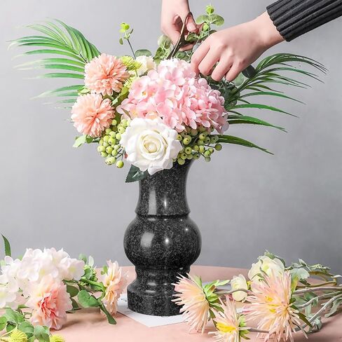 Cemetery Vase, Turned Round Granite Grave Vase Memorial Stone Vases with Draining Hole for Home Tabletop, Cemetery Flowers, Grave Headstone Decorations (1pc, Black) in Kuwait