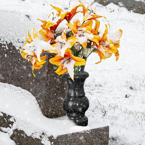 Cemetery Vase, Turned Round Granite Grave Vase Memorial Stone Vases with Draining Hole for Home Tabletop, Cemetery Flowers, Grave Headstone Decorations (1pc, Black) in Kuwait