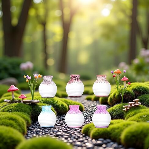 6Pcs Mini Bud Vases, Tiny Resin Flower Vases, Micro Landscape DIY Decor, Moss Succulent Ornaments, Fairy Garden Accessories, Home Tabletop Decoration, Gift for Plant Lovers, Vases, Decorations in Saudi Arabia