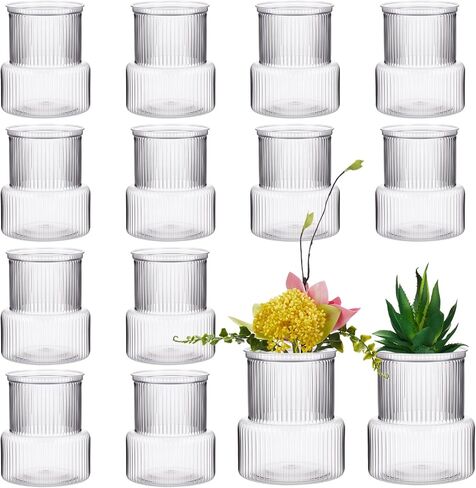 12 Pack Plastic Flower Vases Bulk, Small Clear Modern Ribbed Bud Vase for Centerpieces Wedding Home Decorations, Holder for Flower Plants Bouquet, 4.7 Inches in Saudi Arabia
