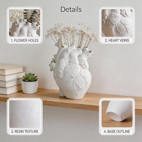 Heart Shape Resin Vase, Gothic Anatomical Flower Vase for Dried Flowers, Glass Vase Alternative, Unique Resin Desktop Decor, Medical Appreciation Gift for Nurse Doctor Home Office Living Room Shelf in Saudi Arabia