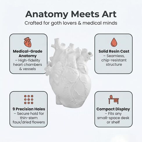 Heart Shape Resin Vase, Gothic Anatomical Flower Vase for Dried Flowers, Glass Vase Alternative, Unique Resin Desktop Decor, Medical Appreciation Gift for Nurse Doctor Home Office Living Room Shelf in Saudi Arabia