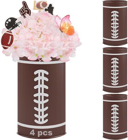 2Pcs Football Table Centerpiece Vase–Galvanized Metal Football Vases Decor, Rugby Ball Vase for Pen Holder Utensil Holder for Football Day,Rugby Party Table Decorations,Thanksgiving Home Gifts in Kuwait