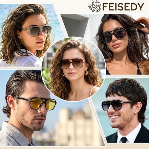 FEISEDY Women Men Aviator Sunglasses UV400 Protection, Retro Trendy Square Frame for Driving Fishing Outdoor Daily B0425 in Kuwait