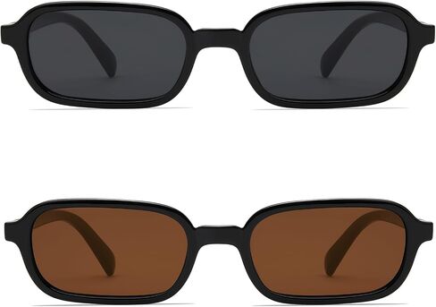 Retro Rectangle Sunglasses for Women Small 90s Style Vintage Look Trendy Narrow Skinny Rectangular Black Frame in Saudi Arabia