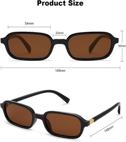 Retro Rectangle Sunglasses for Women Small 90s Style Vintage Look Trendy Narrow Skinny Rectangular Black Frame in Saudi Arabia
