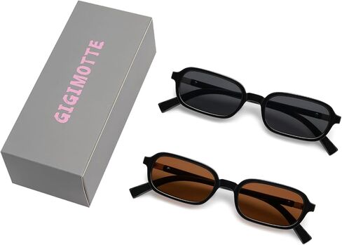 Retro Rectangle Sunglasses for Women Small 90s Style Vintage Look Trendy Narrow Skinny Rectangular Black Frame in Saudi Arabia