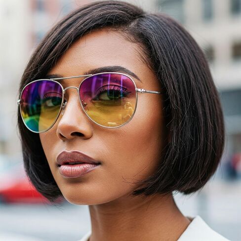 نظارة شمسية كلاسيكية للنساء من Pilot Aviators بإطار معدني، بعدسات قوس قزح للحماية من الأشعة فوق البنفسجية، نظارات عصرية عصرية in Kuwait