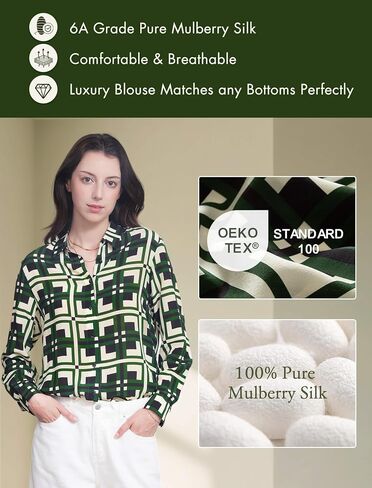 COLD POSH Women's 100% Pure 19MM Mulberry Silk Blouse Button Down Print Shirt Women Retro Tops for Casual Summer in Saudi Arabia