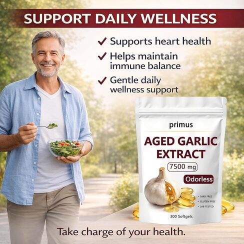 primus Aged Garlic, Odorless Garlic Supplement, 300 Softgels, Plant-Based Formula for Daily Wellness Support（1） in Saudi Arabia