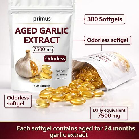 primus Aged Garlic, Odorless Garlic Supplement, 300 Softgels, Plant-Based Formula for Daily Wellness Support（1） in Saudi Arabia