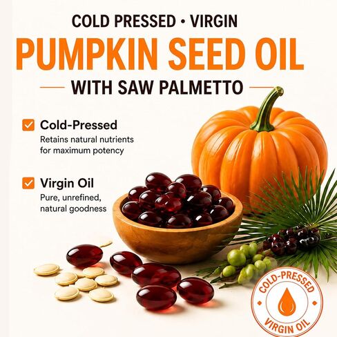 Everly Pumpkin Seed Oil with Saw Palmetto 3000mg per Serving, Cold Pressed Pumpkin Seed Oil Capsules, Essential Fatty Acids, Non-GMO, Gluten-Free in Saudi Arabia