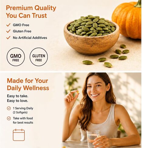 Everly Pumpkin Seed Oil with Saw Palmetto 3000mg per Serving, Cold Pressed Pumpkin Seed Oil Capsules, Essential Fatty Acids, Non-GMO, Gluten-Free in Saudi Arabia