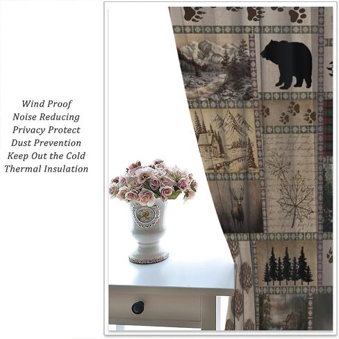Retro Rusticd Bear Blackout Curtains Cabin Country Farmhouse Vintage Lodge Rod Pocket Window Treatments for Girls Boy Bedroom Living Room Kitchen Drapes 42x45 Inch in Kuwait