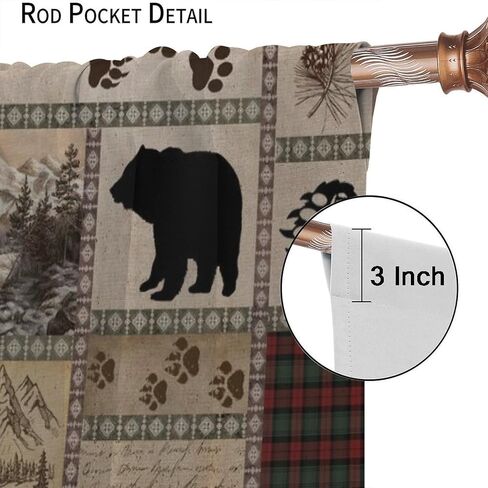 Retro Rusticd Bear Blackout Curtains Cabin Country Farmhouse Vintage Lodge Rod Pocket Window Treatments for Girls Boy Bedroom Living Room Kitchen Drapes 42x45 Inch in Kuwait