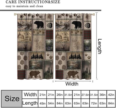 Retro Rusticd Bear Blackout Curtains Cabin Country Farmhouse Vintage Lodge Rod Pocket Window Treatments for Girls Boy Bedroom Living Room Kitchen Drapes 42x45 Inch in Kuwait