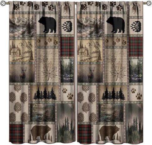 Retro Rusticd Bear Blackout Curtains Cabin Country Farmhouse Vintage Lodge Rod Pocket Window Treatments for Girls Boy Bedroom Living Room Kitchen Drapes 42x45 Inch in Kuwait
