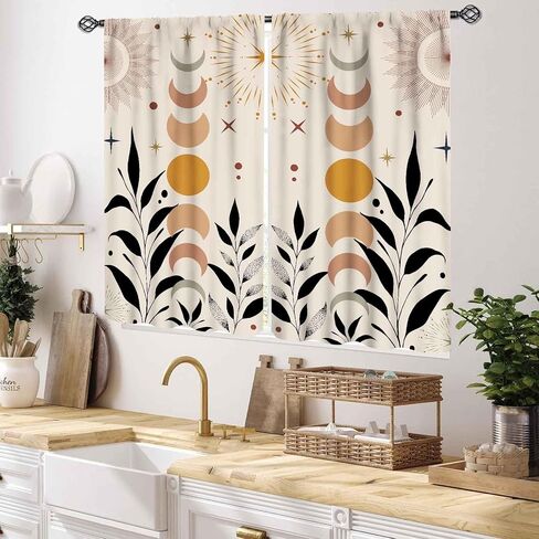Wild Floral Moon Curtains, Boho Vintage Moon Phase Botanical Mid Century Moonlit Plants Aesthetic Spring Flower Blackout Window Drapes Treatments for Bedroom Living Room Kitchen, 55x39 Inch in Saudi Arabia
