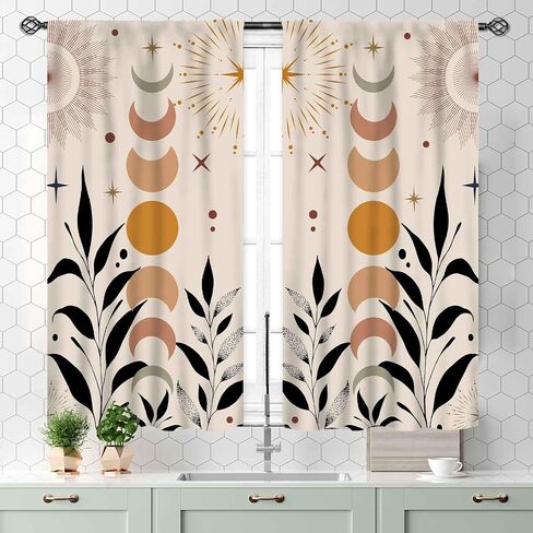 Wild Floral Moon Curtains, Boho Vintage Moon Phase Botanical Mid Century Moonlit Plants Aesthetic Spring Flower Blackout Window Drapes Treatments for Bedroom Living Room Kitchen, 55x39 Inch in Saudi Arabia