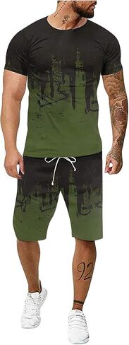 Mens Short Sets 2 Piece Outfits Summer Casual Muscle Gym Workout Athletic T Shirt Beach Vacation Outfits for Men in Saudi Arabia