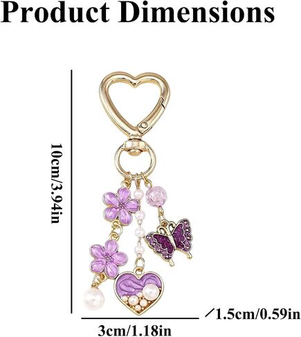 Purple Key Chain Butterfly Flower Keychain for Women, Elegant Rhinestone Keychain Flower Bag Charm Heart Pendant, llaveros para mujer Aesthetic Boho Keychains Accessories for Handbags Purses Car Keys in Saudi Arabia