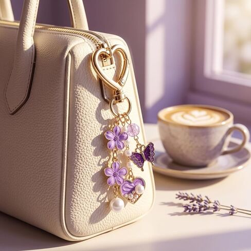 Purple Key Chain Butterfly Flower Keychain for Women, Elegant Rhinestone Keychain Flower Bag Charm Heart Pendant, llaveros para mujer Aesthetic Boho Keychains Accessories for Handbags Purses Car Keys in Saudi Arabia