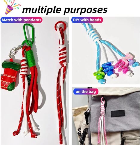 10Pcs Handwoven Double Nylon Rope Keychain,Color-blocking Design, Decorative Lanyard with Carabiner, Bag Charm Accessory for Women, Friendship Gift in Saudi Arabia