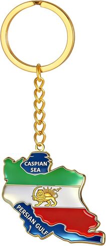 TEAMER Historical Iran Map Keychain Persian Empire Lion & Sun Flag With Caspian Sea & Persian Gulf Keychain For Women Men in Kuwait