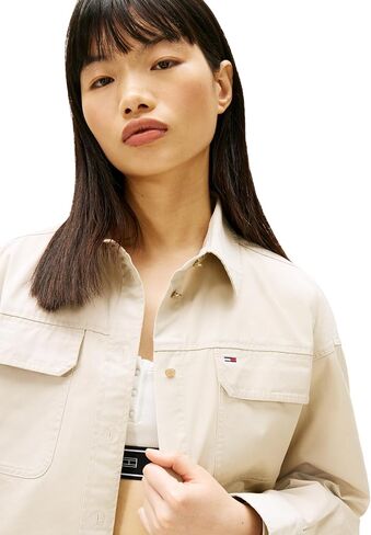 Tommy Jeans Women's Long Sleeve Cotton Cropped Utility Shirt with Embroidered Flag Logo in Saudi Arabia