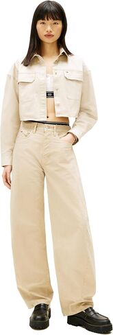 Tommy Jeans Women's Long Sleeve Cotton Cropped Utility Shirt with Embroidered Flag Logo in Saudi Arabia
