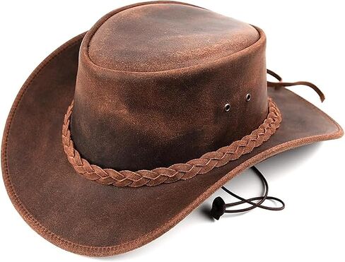 Equine Care Genuine Cowhide Cowboy Hat for Men & Women — Heritage Brown Leather Western Hat, Rustic Brown, Size XL (60-61 cm / 23¾-24⅛ in / 7½-7⅝) in Kuwait