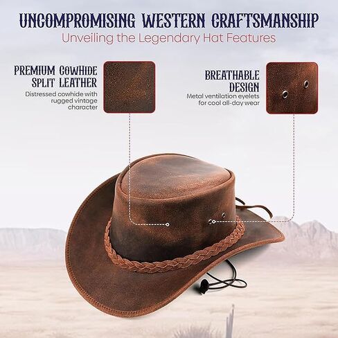 Equine Care Genuine Cowhide Cowboy Hat for Men & Women — Heritage Brown Leather Western Hat, Rustic Brown, Size XL (60-61 cm / 23¾-24⅛ in / 7½-7⅝) in Kuwait